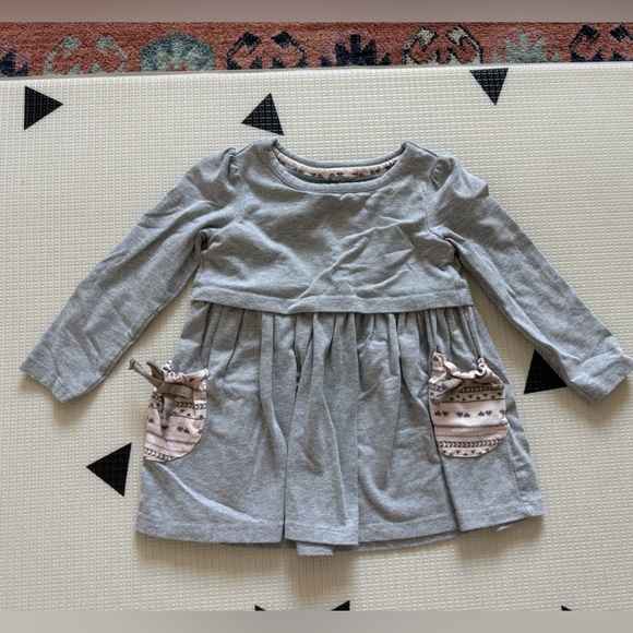 Boutique|Baby girl toddler Heather gray boho long sleeve Dress,Pattern pockets• - Picture 1 of 5